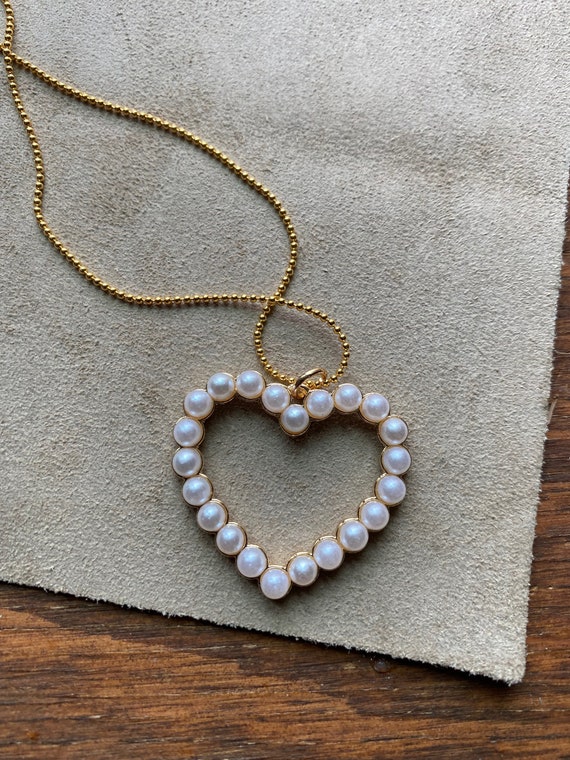 Pearl Heart Pendant Pearl Necklace Gold Necklace Gold Etsy