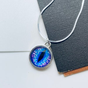 Dragon Eyes Round Glass Cabochon - Flatback  - Cat Eye - Halloween Jewelry - Sterling Silver Necklace