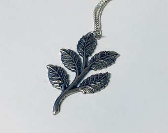 Art Nouveau Leaf Necklace- Sterling Silver Pendant - Fall Jewelry - Vintage Oxidized- Vintage Necklace