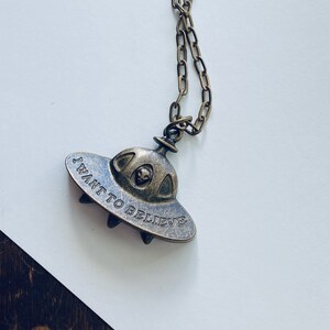 Bronze Spaceship Necklace: &#39;I Want to Believe&#39; UFO Charm