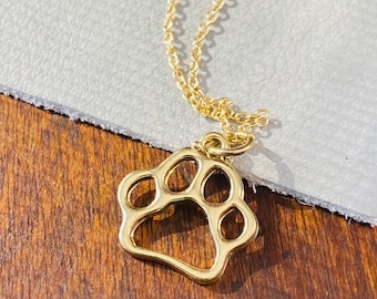 Gold Paw Print Charm Necklace - Initial Jewelry