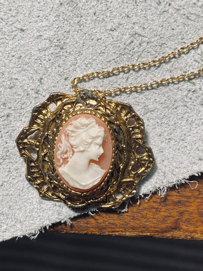 Classic Cameo Vintage Cameo Pendant Gold Toned Cameo Jewelry Victorian Inspired Cameo JustBeadItByDrue image 3