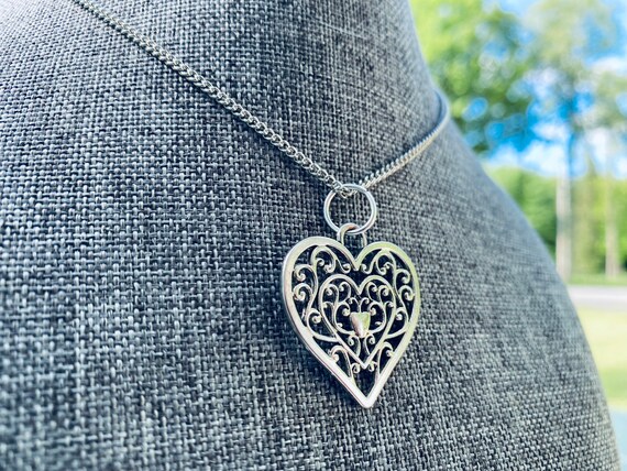 Heart Necklace Scroll Heart Pendant Sterling Silver Necklace