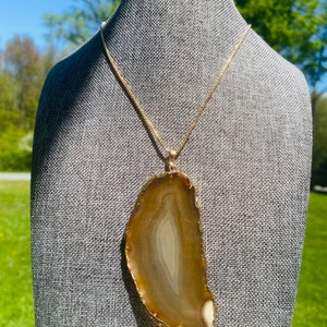Orange Agate Slice Pendant: Raw Crystal Gold Necklace