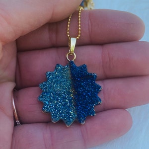 Blue Druzy Pendant - Crystal Necklace - Starburst - Gold Chain - JustBeadItByDrue