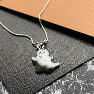 Ghost Charm Necklace - Silver Charm Necklace - Halloween Necklace - JustBeadItByDrue