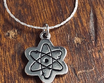 Science Necklace - Silver Atom Necklace -  Silver Charm Necklace - Sterling Silver Necklace - JustBeadItByDrue