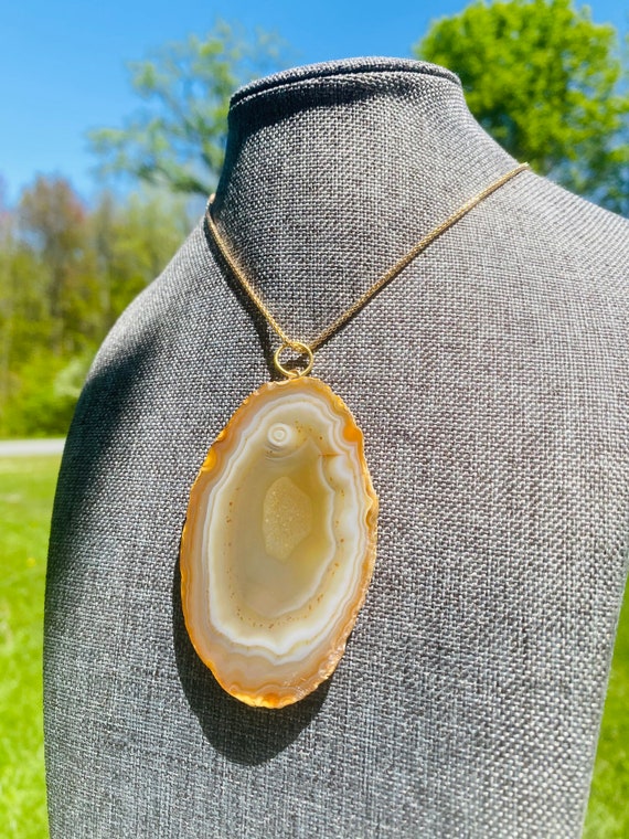 Agate Slice Pendant Crystal Necklace Raw Stone Necklace Orange