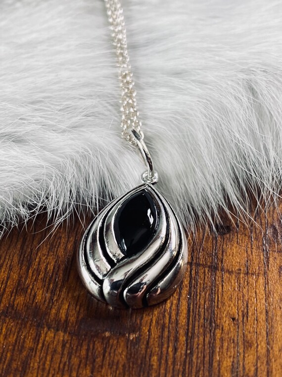 Black Onyx Necklace- Sterling Silver Necklace - G… - image 1