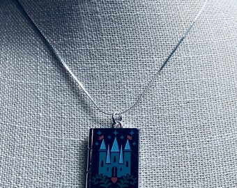 Book Charm Necklace: Fairy Tale Castle Pendant