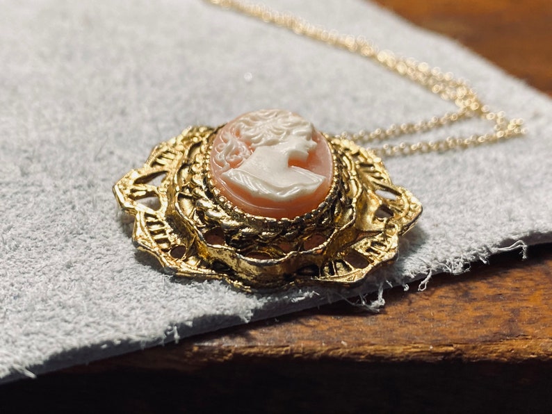 Classic Cameo Vintage Cameo Pendant Gold Toned Cameo Jewelry Victorian Inspired Cameo JustBeadItByDrue image 7