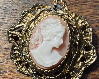 Classic Cameo -  Vintage Cameo Pendant - Gold Toned - Cameo Jewelry - Victorian Inspired Cameo - JustBeadItByDrue