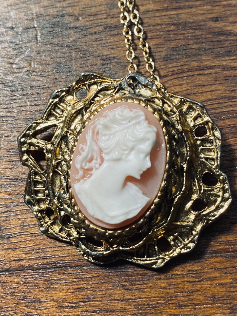 Classic Cameo Vintage Cameo Pendant Gold Toned Cameo Jewelry Victorian Inspired Cameo JustBeadItByDrue image 1