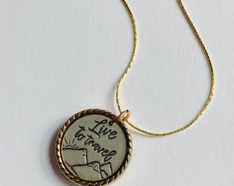 Live To Travel Necklace - Silver Circle Charm