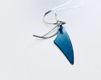 Geometric Necklace - Blue Modern Pendant - Statement Necklace - Silver Necklace