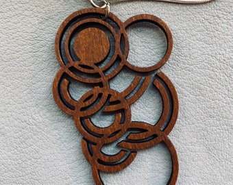 Geometric Wooden Pendant Necklace: Modern Sterling Silver Chain