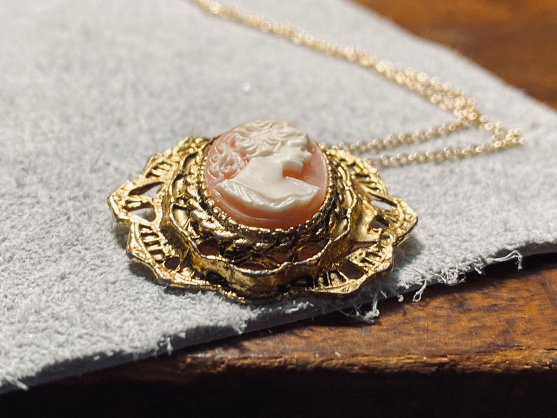 Classic Cameo Vintage Cameo Pendant Gold Toned Cameo Jewelry Victorian Inspired Cameo JustBeadItByDrue image 4