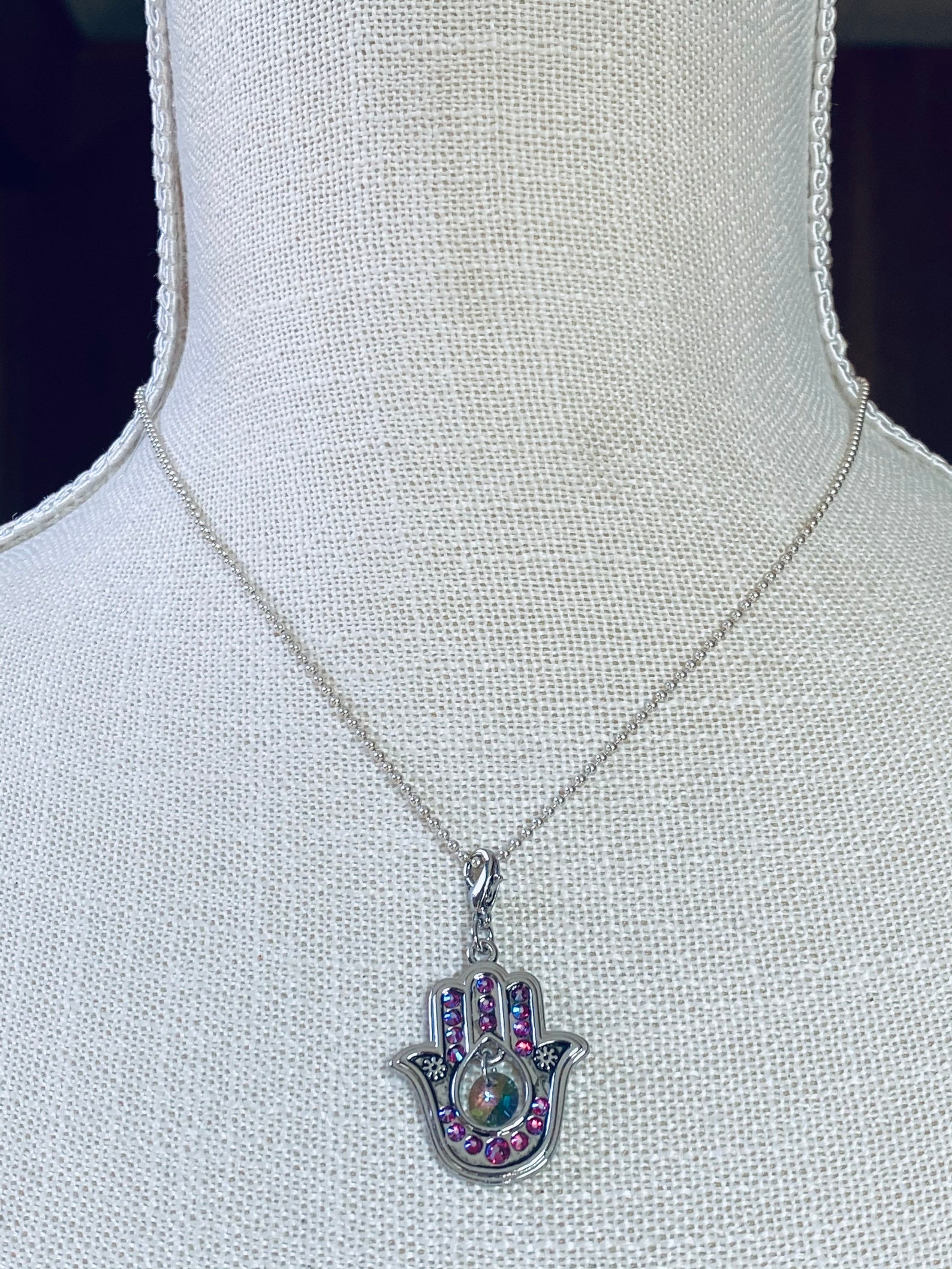 Swarovski Crystal Hamsa Hand Charm Hamsa Necklace Hamsa Etsy