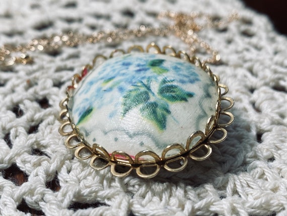 Floral Pendant - Vintage Floral Necklace - Blue F… - image 10