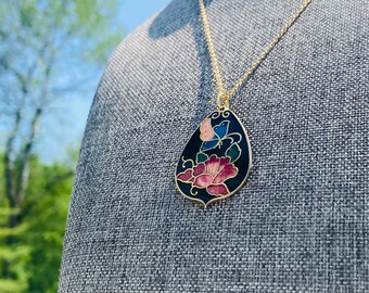 Cloisonné Pendant- Cloisonne Pendant Jewelry- Retro Floral