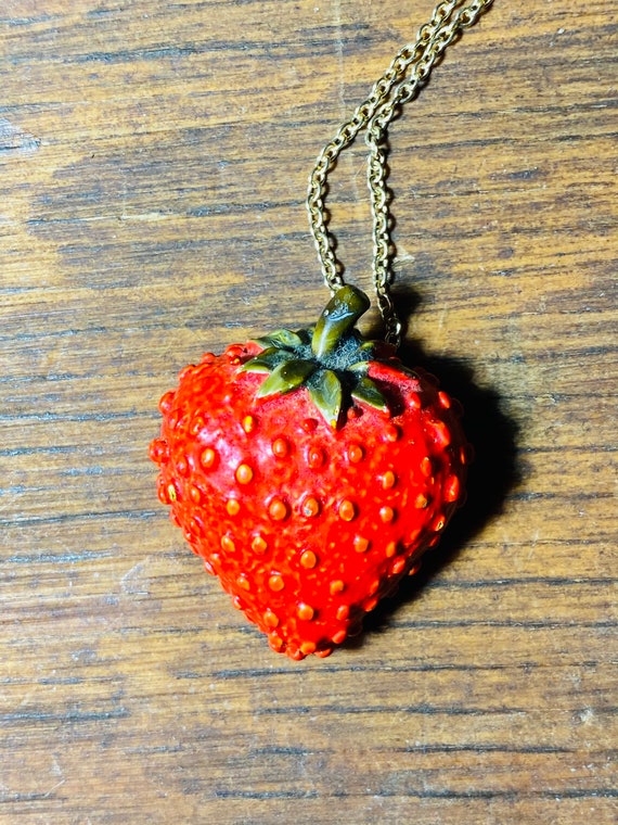 Large Strawberry Brooch - Strawberry Pendant - Vi… - image 2