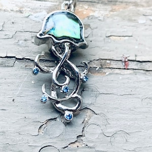 Marble Shell Jellyfish Rhinestone Pendant - Sterling Silver- JustBeadItByDrue