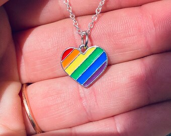 Rainbow Charm Necklace - Pride Necklace - Rainbow - Heart Rainbow Charm Necklace - Pride Necklace - Rainbow - Heart