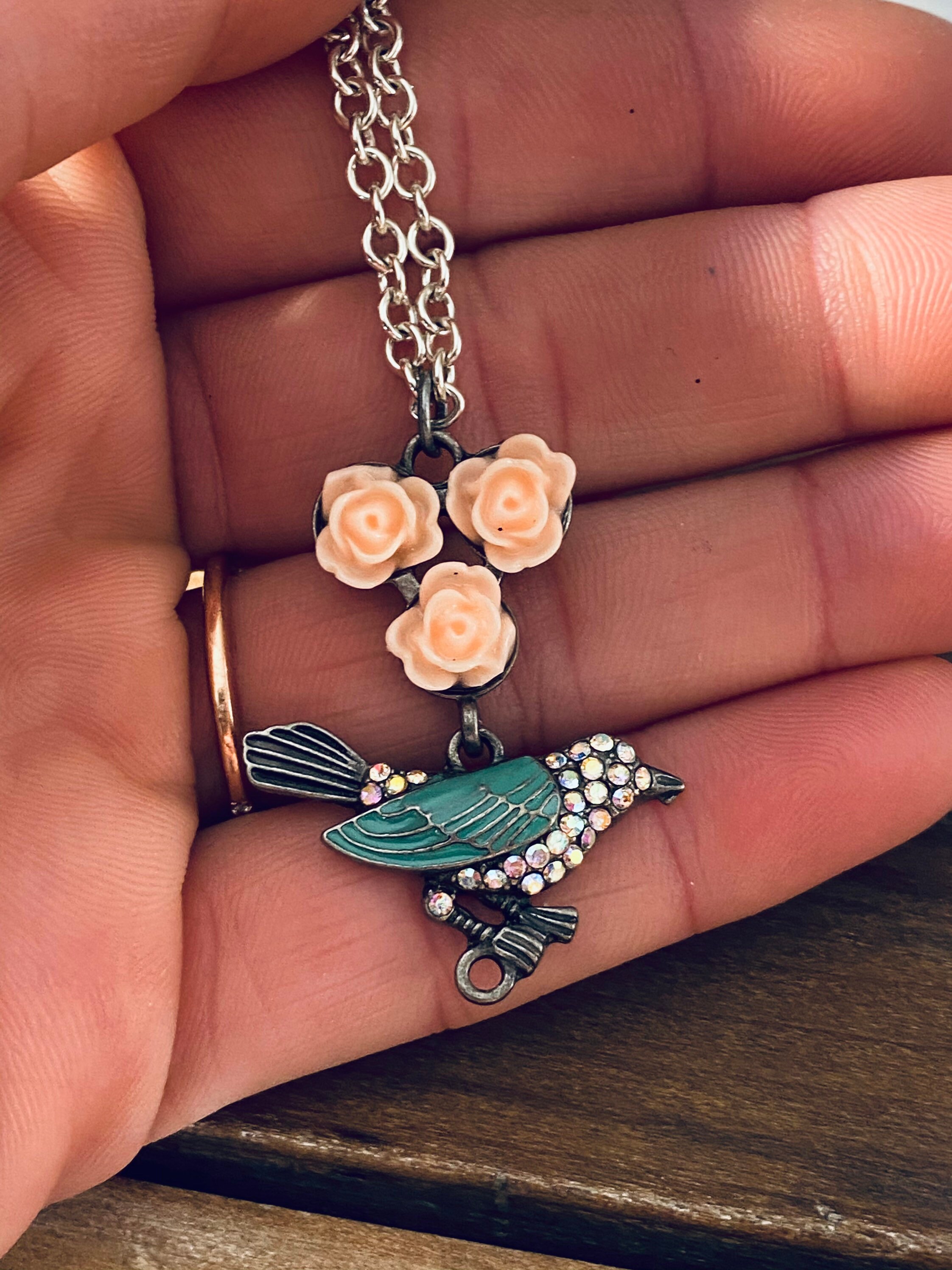 Bird Necklace Blue Bird Charm Sterling Silver Necklace