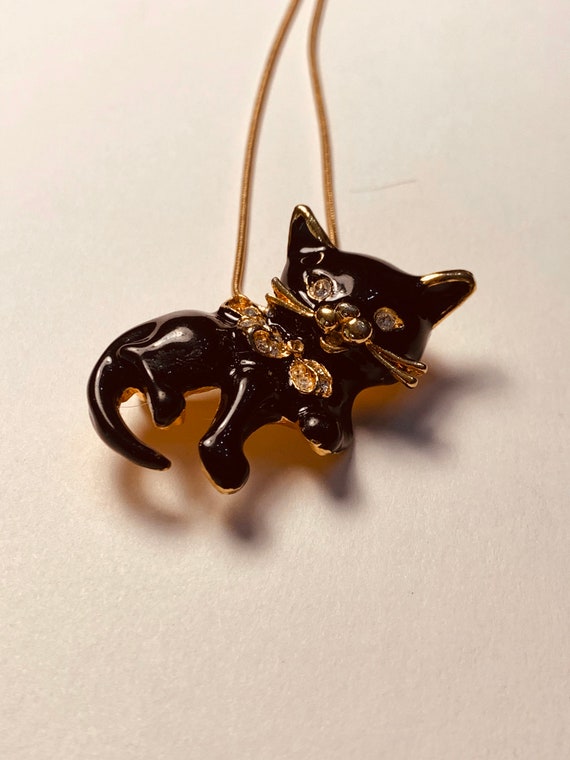 Vintage Cat Brooch: Gold Tone Cat Pin Jewelry