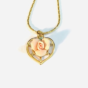 Porcelain Rose Necklace- Pink Porcelain Rose - Flower Pendant - Vintage Style Jewelry- Floral Jewelry - JustBeadItByDrue