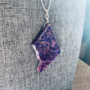 Jasper Pendant - Freeform - Purple Stone Necklace - Healing Stone - Sterling Silver Necklace - JustBeadItByDrue