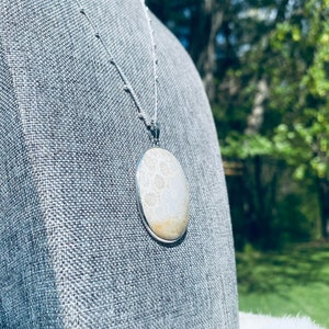 Chrysanthemum Stone - Jasper Pendant - Healing Crystal Necklace - Fossil Necklace - JustBeadItByDrue