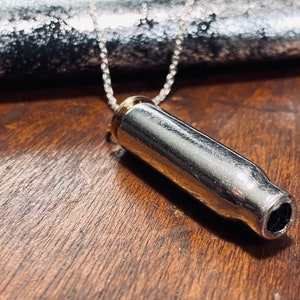 Bullet Pendant- Silver Plated Bullet Pendant- Mixed Metal Jewelry- Silver Bullet Necklace