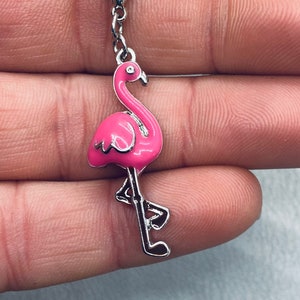 Pink Flamingo Necklace - Flamingo Charm Necklace  - Bird Necklace - Charm Necklace - Sterling Silver Chain - JustBeadItByDrue