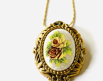 Vintage Floral Pendant - Antique Bronze Necklace - Vintage Jewelry - Gold Filigree Border - JustBeadItByDrue