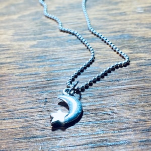 Crescent Moon Necklace - Moon Charm Necklace- Silver Necklace - Dainty Moon And Stars Necklace - Silver Moon Pendant