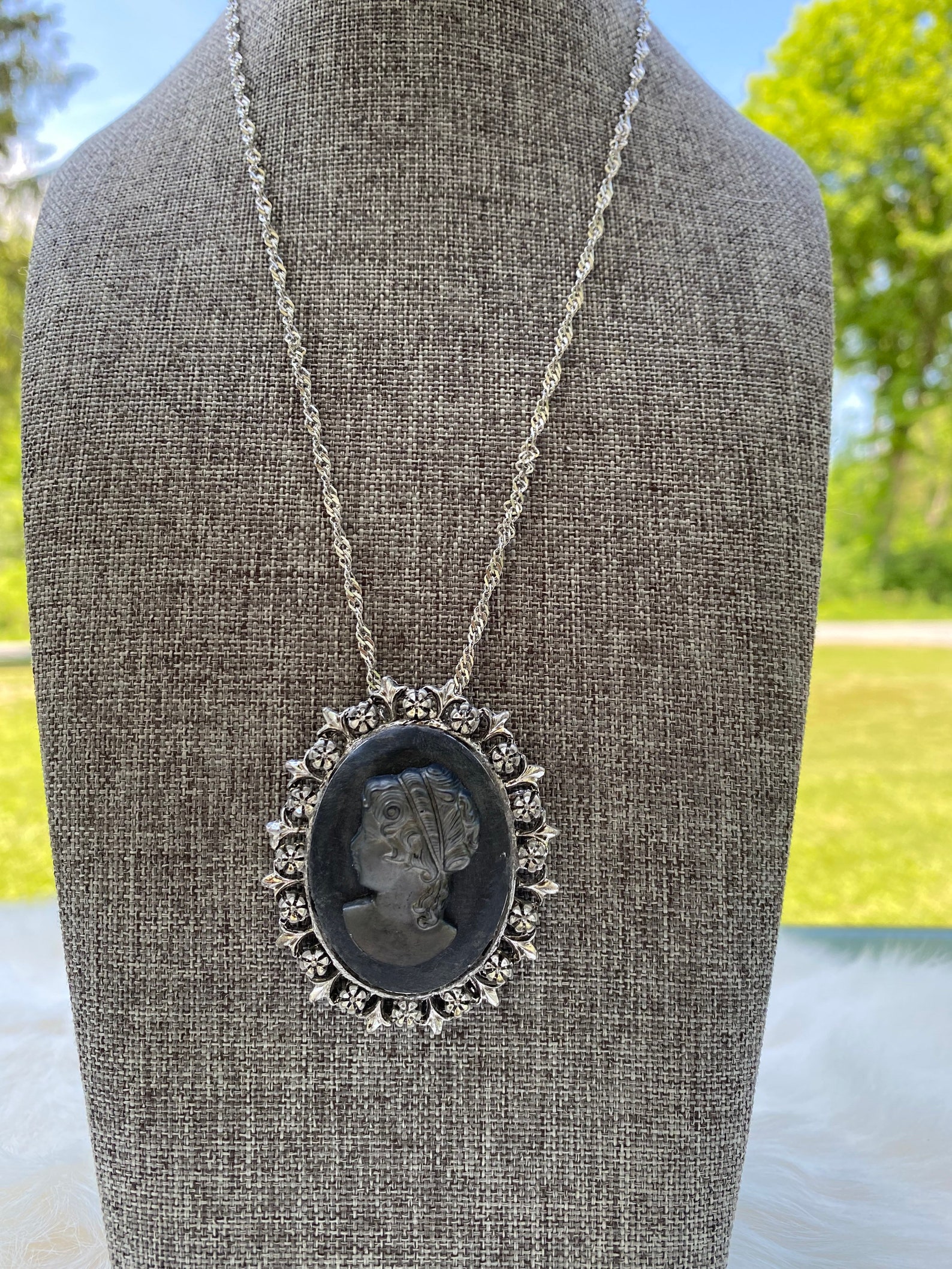 Cameo Necklace Black & Silver Cameo Necklace Vintage Etsy UK
