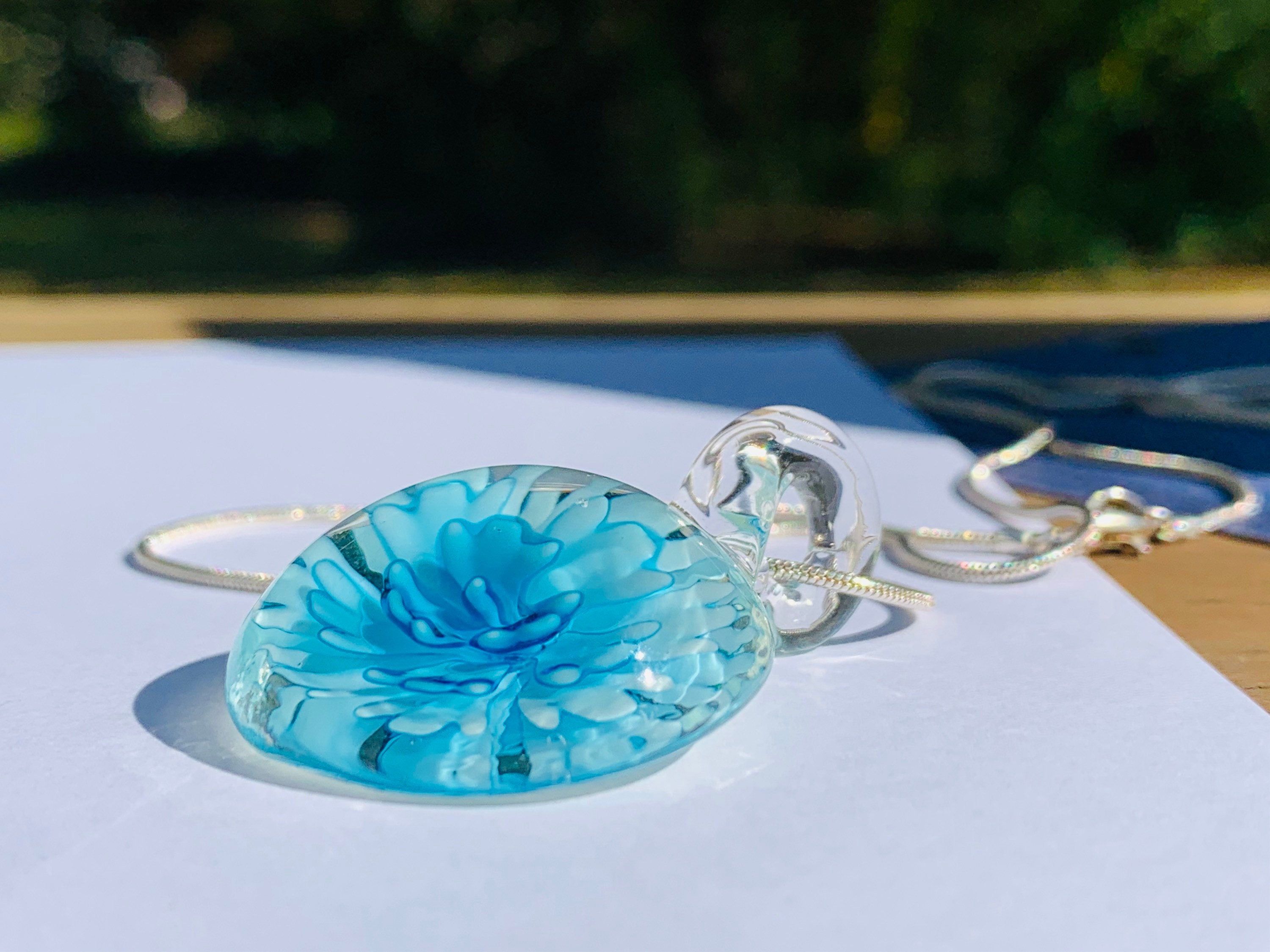 Blue Glass Flower Pendant: Blown Glass Sterling Silver Necklace - Etsy