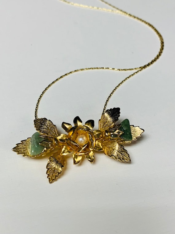 Gold-Tone Antique Pendant - Raw Jade Gem Pendant … - image 6