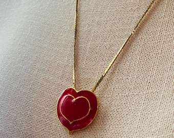 Red Heart Necklace - Heart Jewelry - 14k Gold Dainty Chain - Valentine’s Day Gift