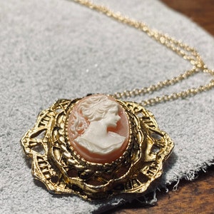 Classic Cameo Vintage Cameo Pendant Gold Toned Cameo Jewelry Victorian Inspired Cameo JustBeadItByDrue image 5