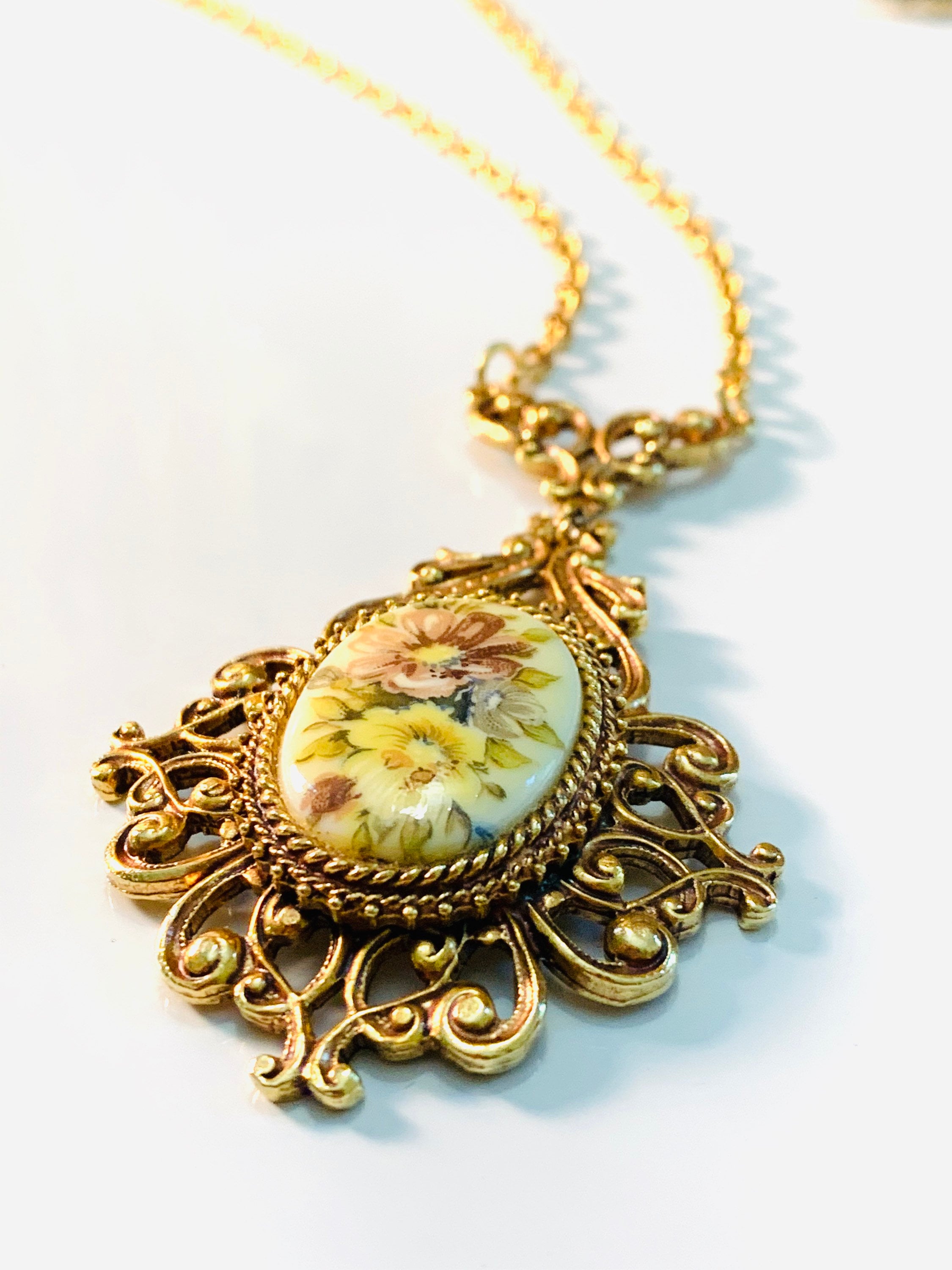 Gold Floral Statement Necklace Vintage Floral Jewelry Etsy UK