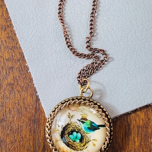 Bird Nest Bronze Pendant Necklace - Nature Jewelry