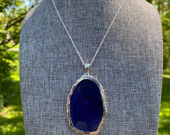 Purple Agate Slice Necklace: Natural Geode Stone, Boho Jewelry