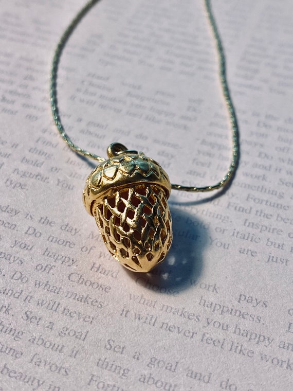 Gold Tone Acorn Charm Vintage Avon Pendant 14k Gold Necklace