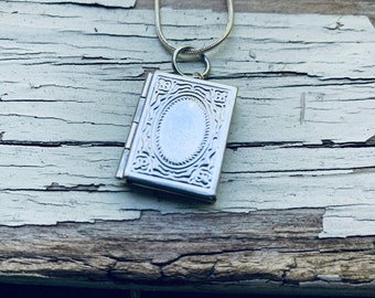 Antique Silver Book Locket Pendant - Silver Pendant - Vintage Jewelry - JustBeadItByDrue