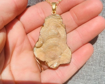 Gold Druzy Necklace - Crystal Necklace - Raw Crystal Necklace- Raw Stone Necklace - Crystal Healing