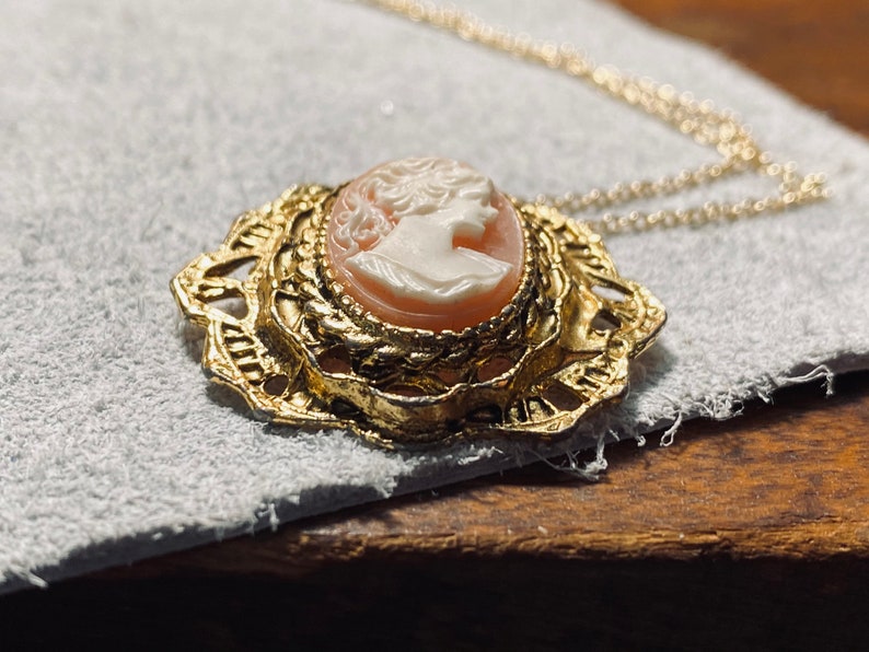Classic Cameo Vintage Cameo Pendant Gold Toned Cameo Jewelry Victorian Inspired Cameo JustBeadItByDrue image 2