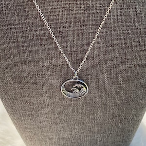 Ocean Waves Pendant - Waves Charm Necklace - Silver Charm Jewelry  - Sterling Silver Chain