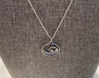 Sterling Silver Ocean Wave Pendant Necklace